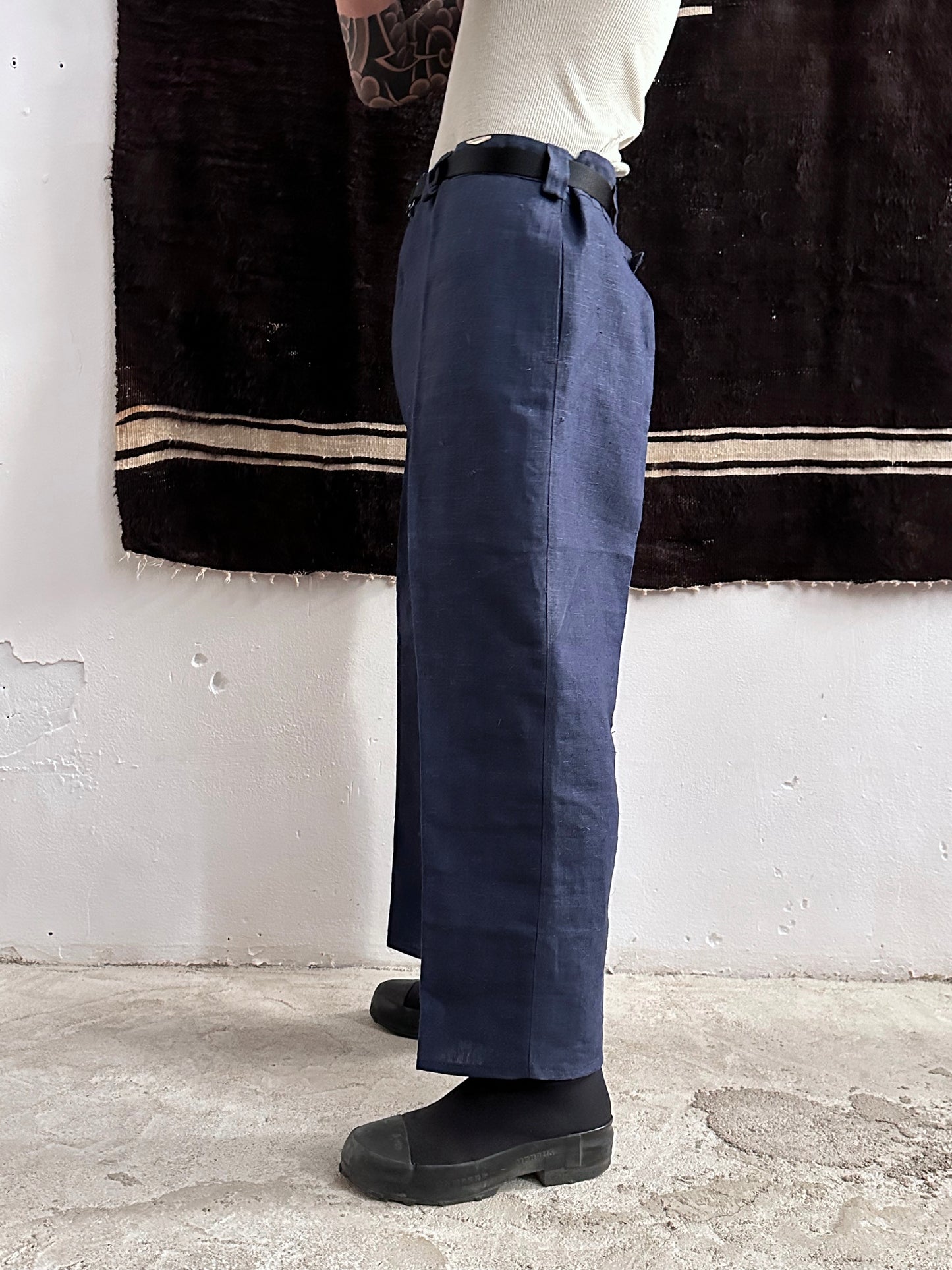 1920s Belgian indigo linen work trousers