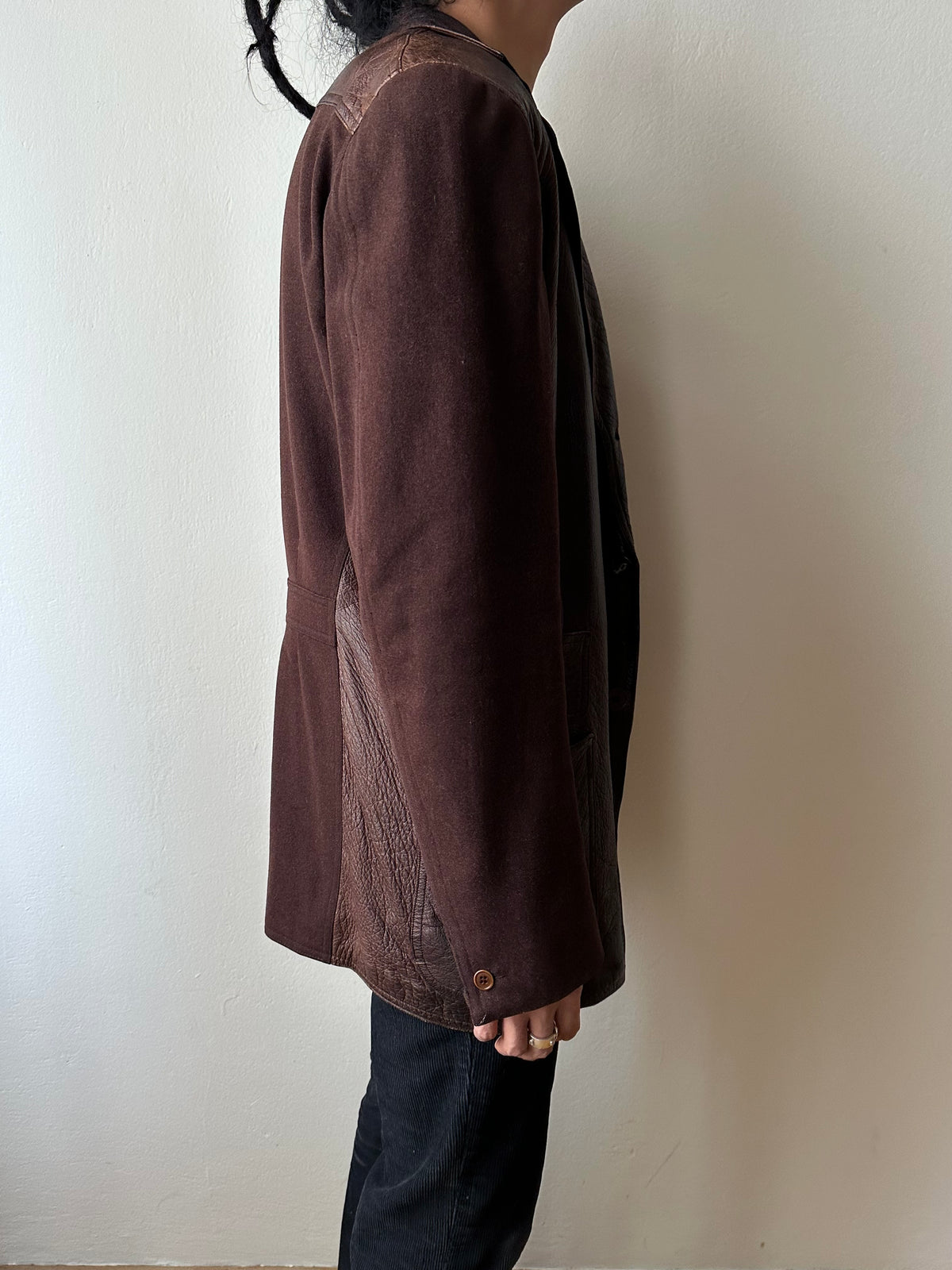 Leather Wool tailored jacket Vintage Czechoslovakia チェコスロバキア Brown 茶色 レザー テーラードジャケット ウール 茶色 Toto Prague プラハ 古着屋 古着 Antique shop Vintage clothing store 古着卸 Showroom 