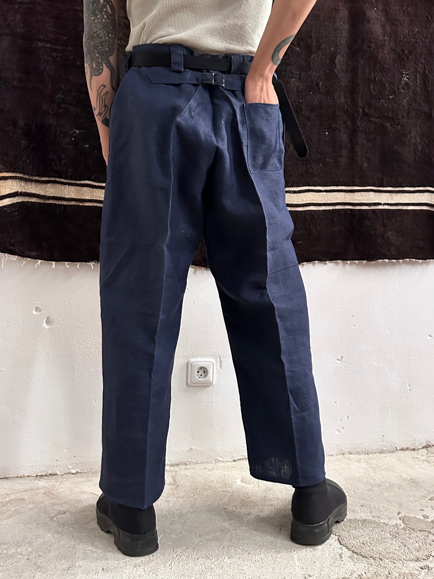 1920s Belgian indigo linen work trousers