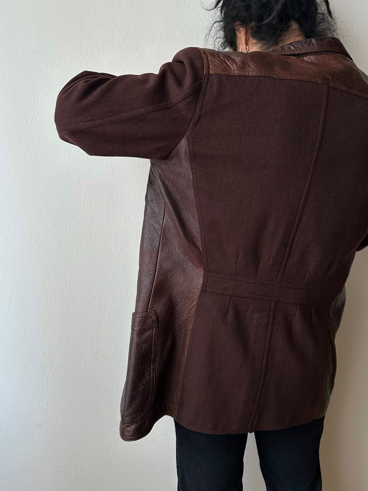 Leather Wool tailored jacket Vintage Czechoslovakia チェコスロバキア Brown 茶色 レザー テーラードジャケット ウール 茶色 Toto Prague プラハ 古着屋 古着 Antique shop Vintage clothing store 古着卸 Showroom 