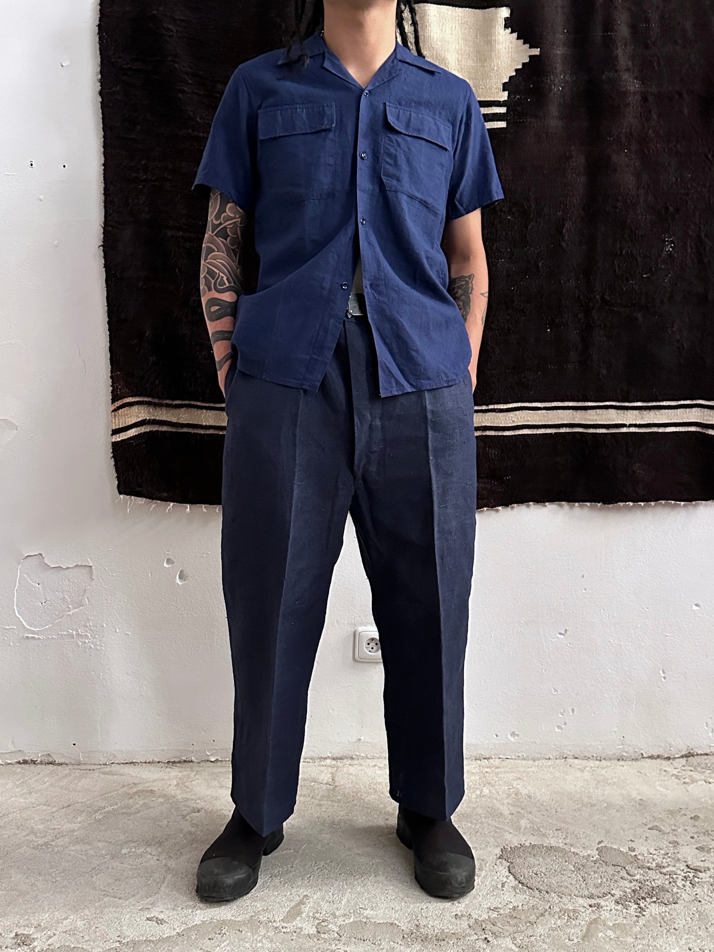 1920s Belgian indigo linen work trousers