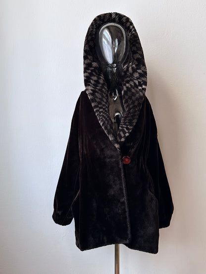80s hooded fur coat made in France
