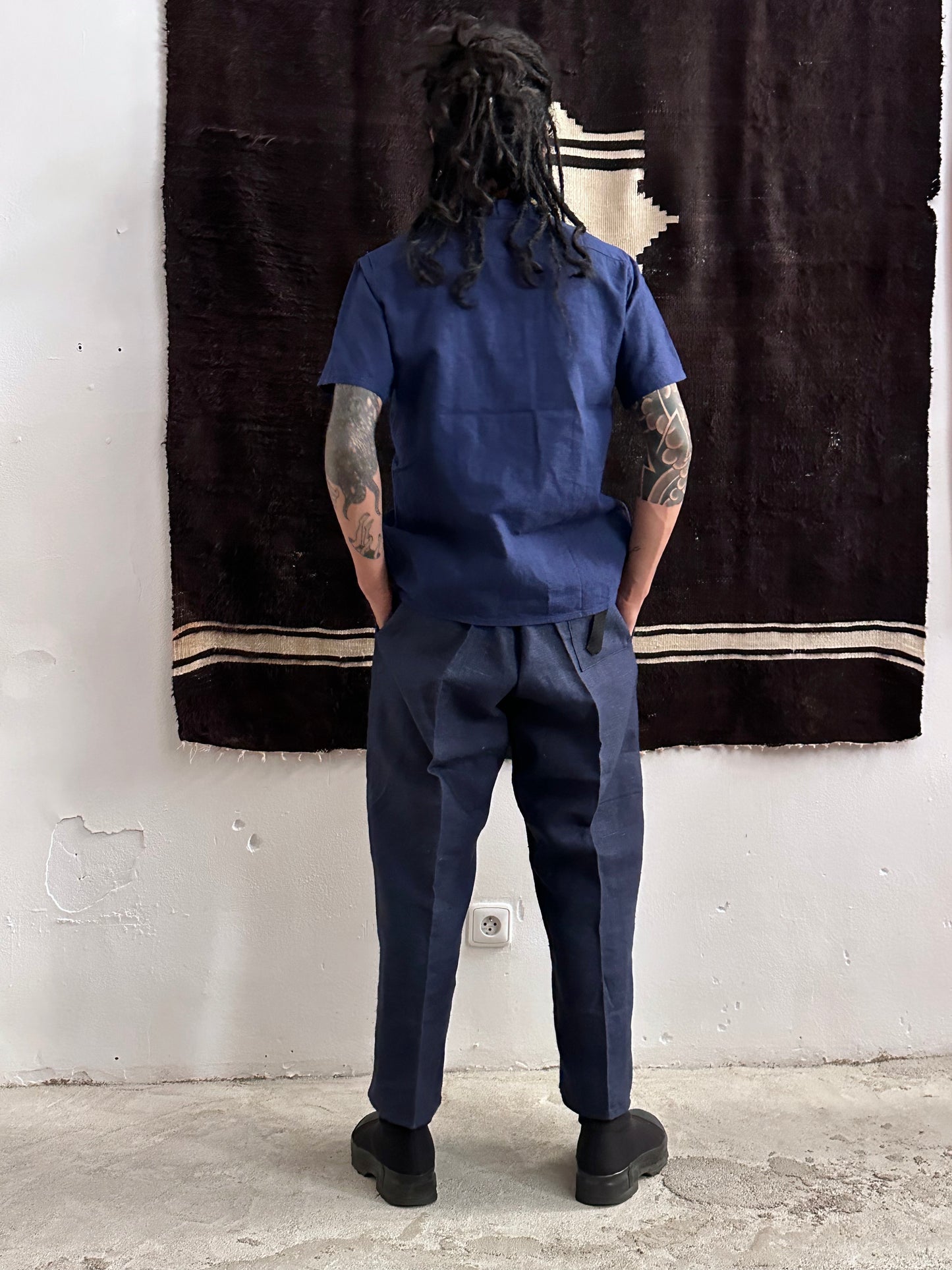 1920s Belgian indigo linen work trousers