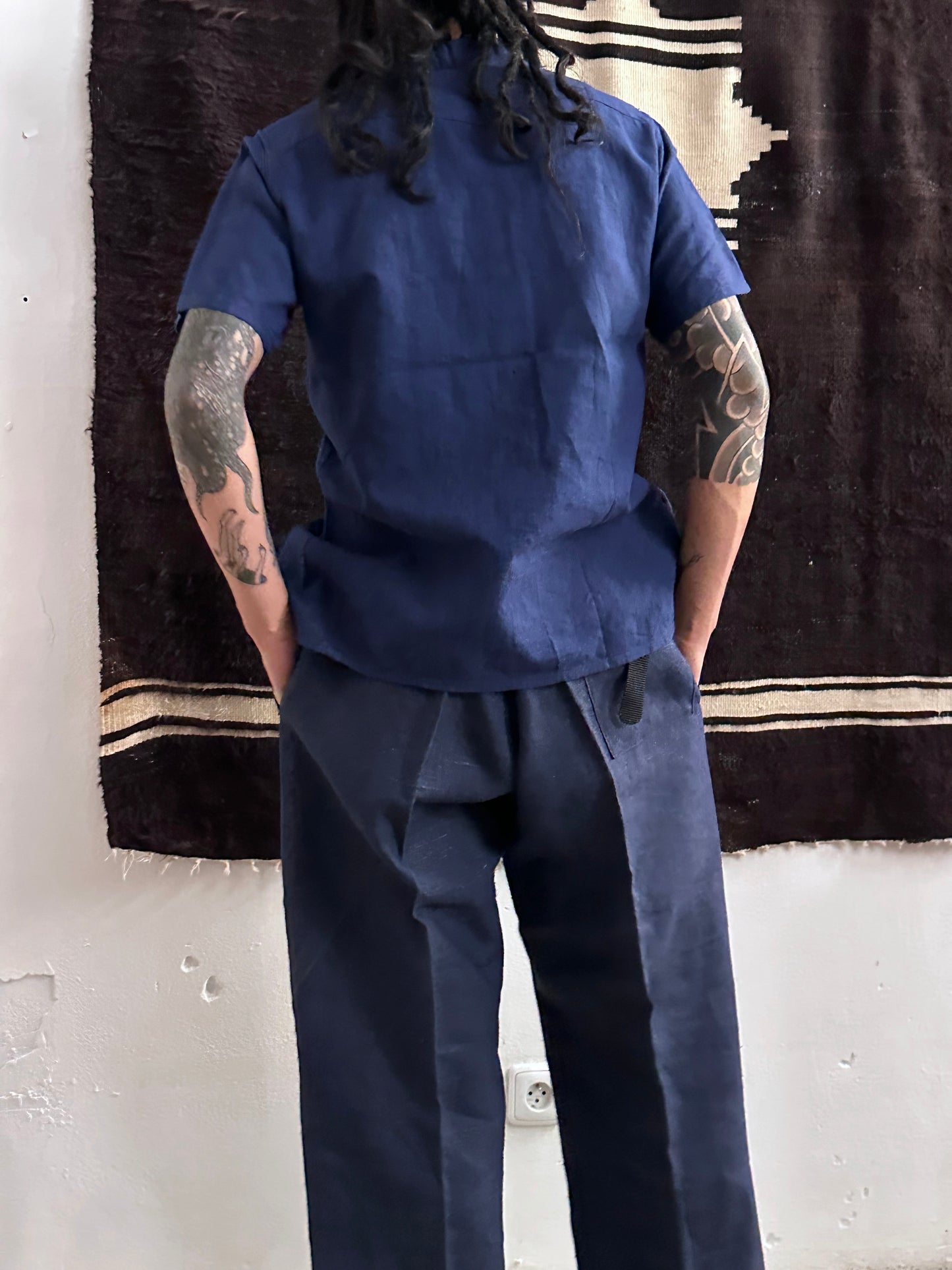 1920s Belgian indigo linen work trousers