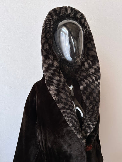 80s hooded fur coat made in France