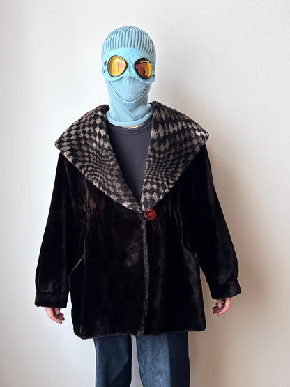 80s hooded fur coat made in France