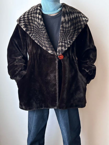 80s hooded fur coat made in France