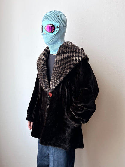 80s hooded fur coat made in France