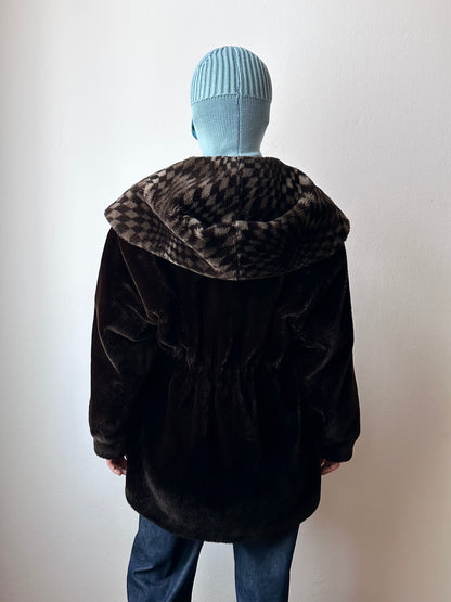 80s hooded fur coat made in France