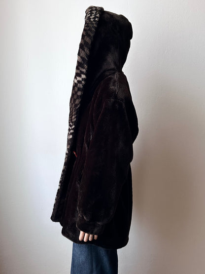 80s hooded fur coat made in France