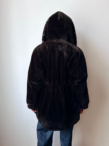 80s hooded fur coat made in France