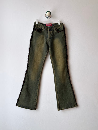 Fur trim millennium wide pants