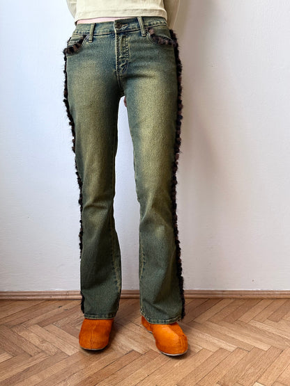 Fur trim millennium wide pants