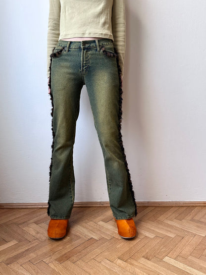 Fur trim millennium wide pants