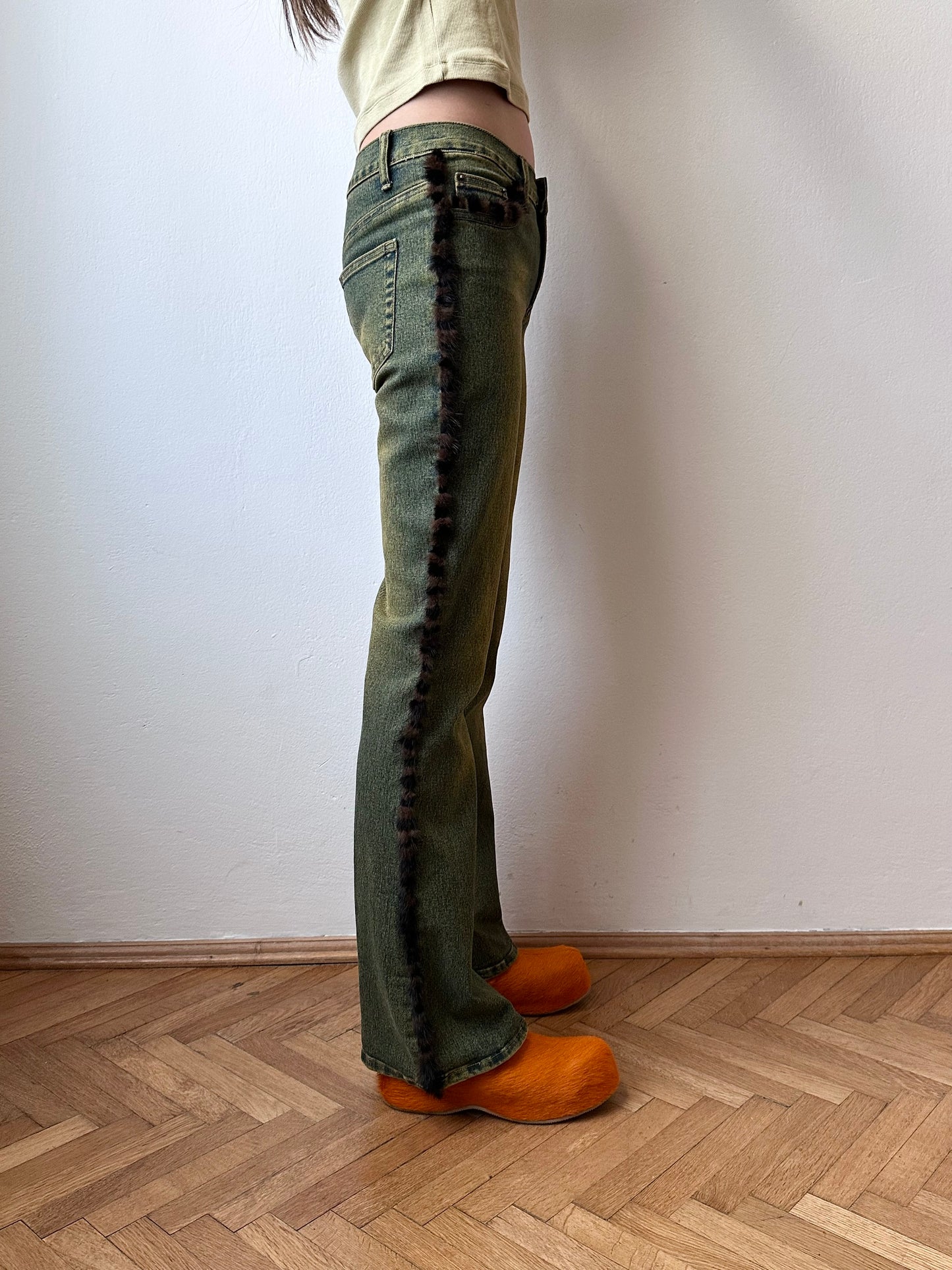 Fur trim millennium wide pants