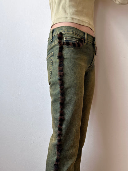 Fur trim millennium wide pants