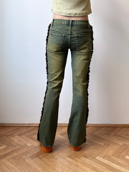 Fur trim millennium wide pants