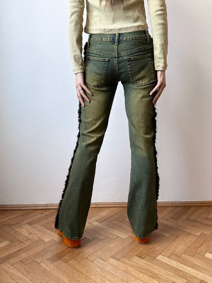 Fur trim millennium wide pants