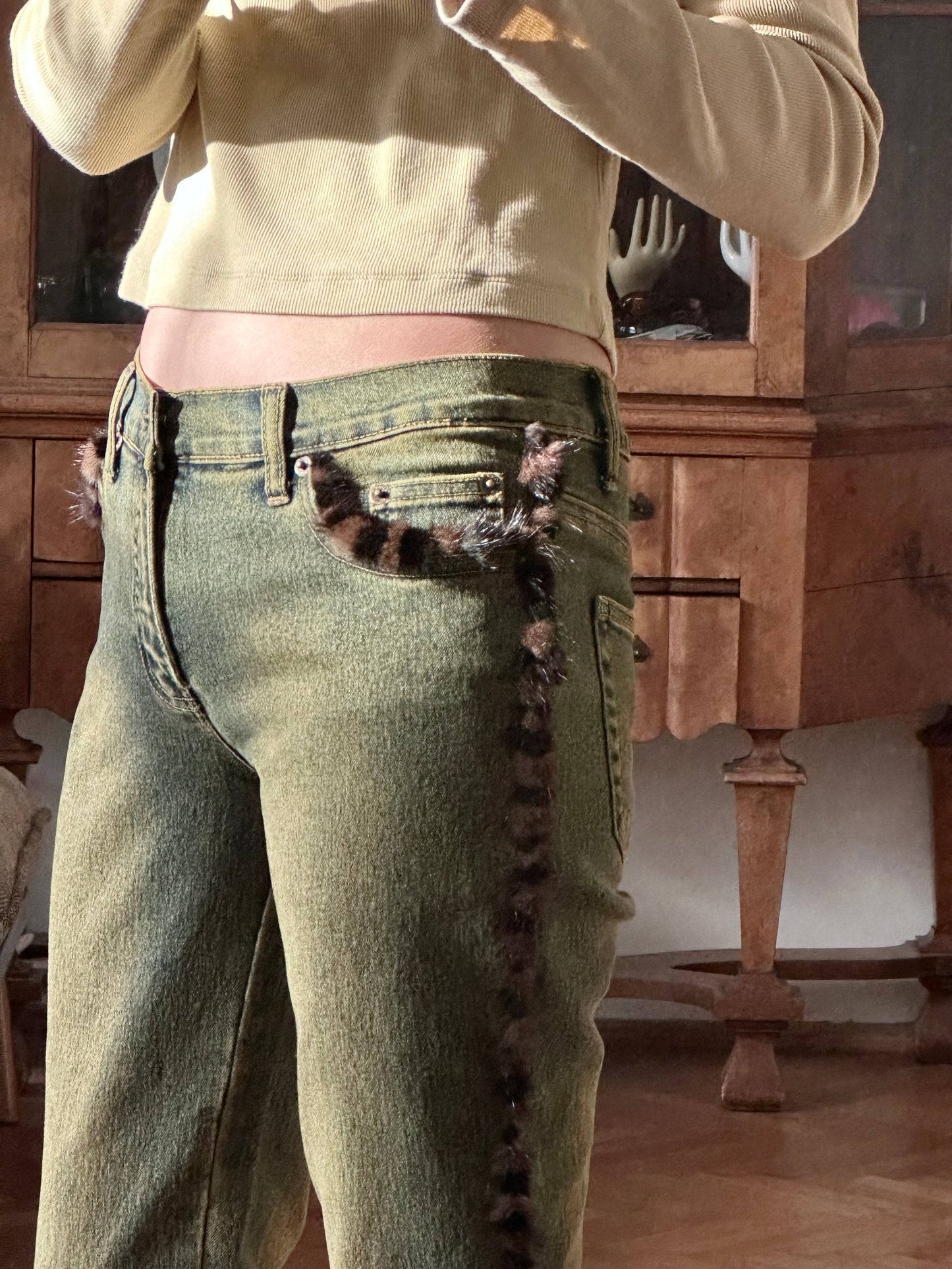 Fur trim millennium wide pants