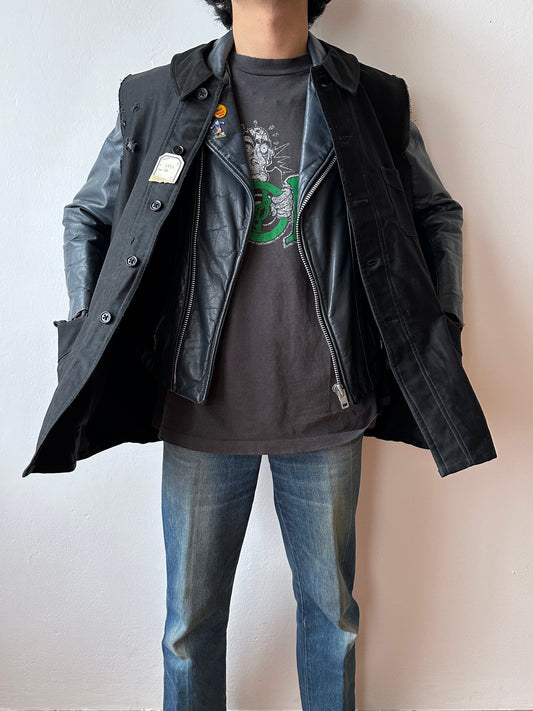40s-50s French black moleskin vest, Dead stock