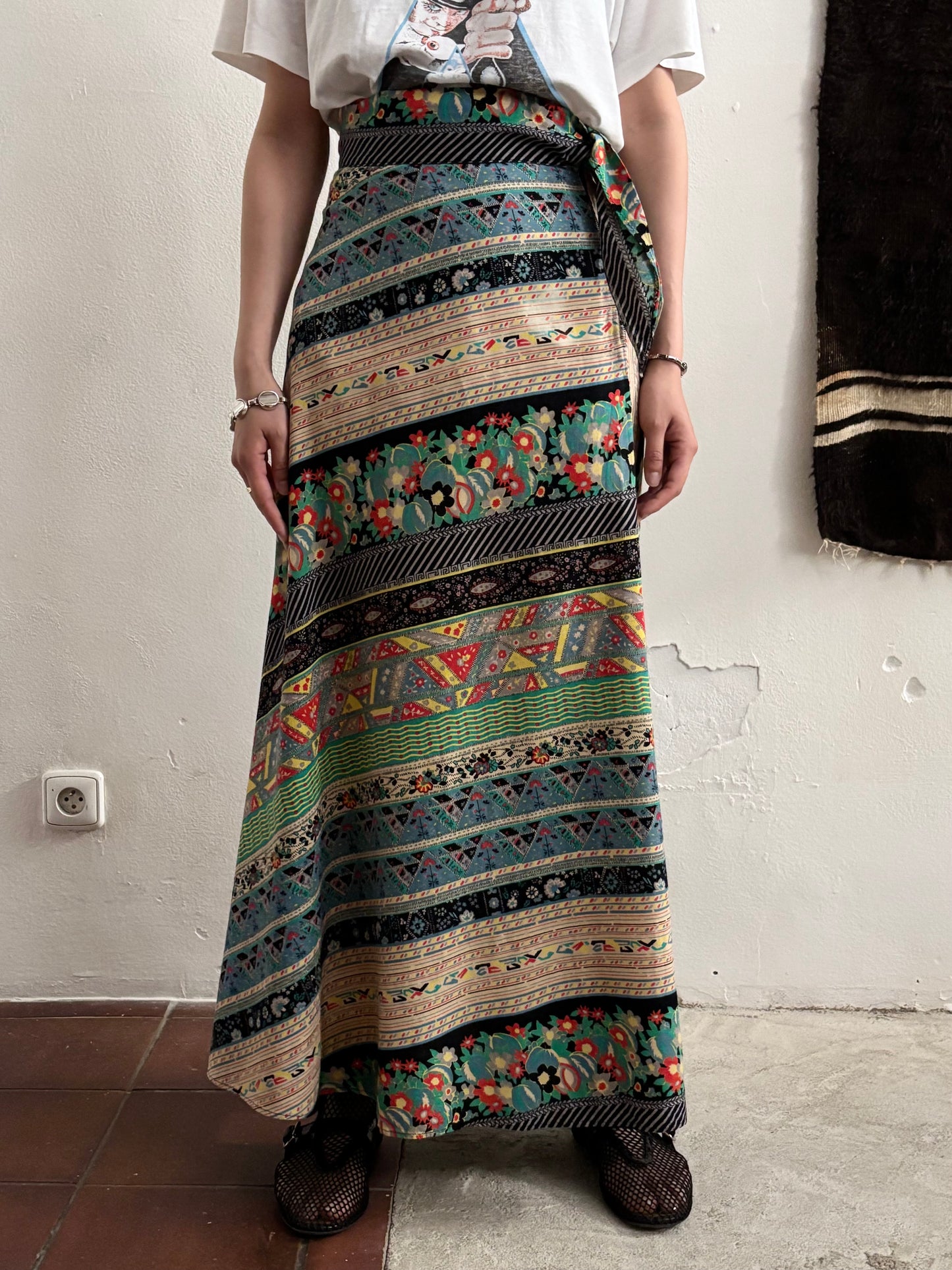 70s beautiful fabrick skirt W28-29