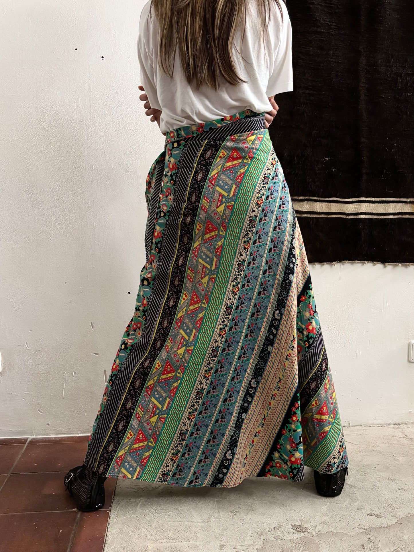 70s beautiful fabrick skirt W28-29