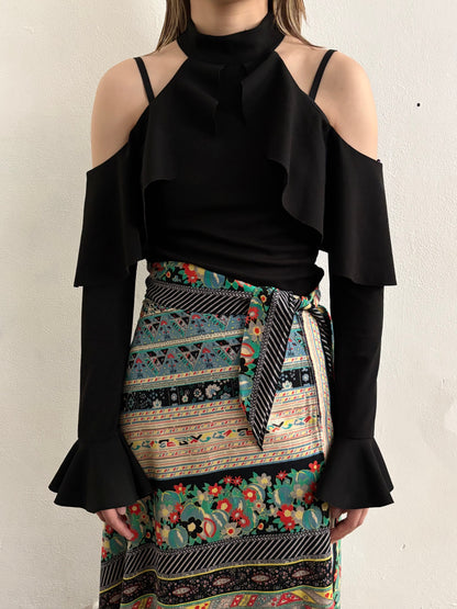 70s beautiful fabrick skirt W28-29