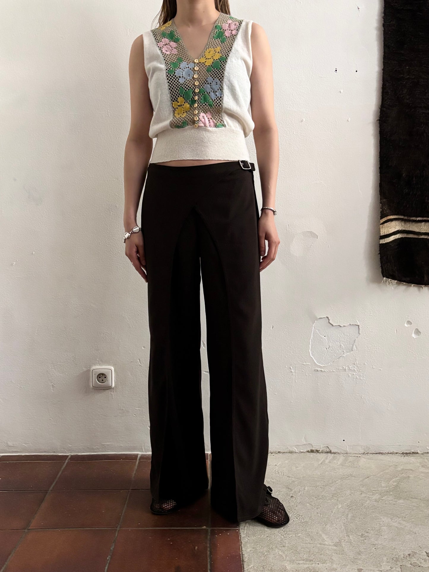 70s flower crochet chest summer knit