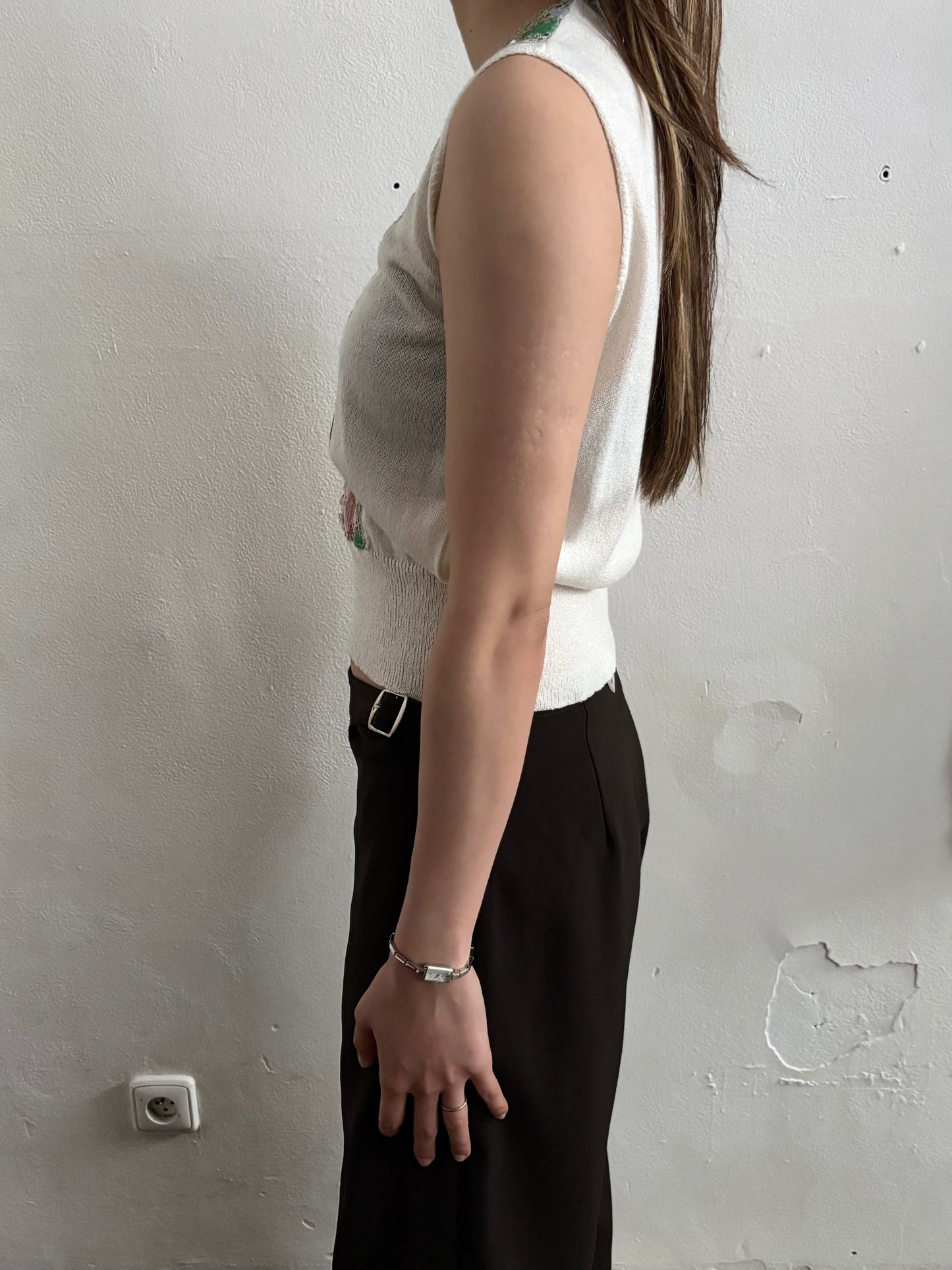 70s flower crochet chest summer knit