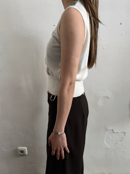 70s flower crochet chest summer knit