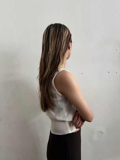 70s flower crochet chest summer knit