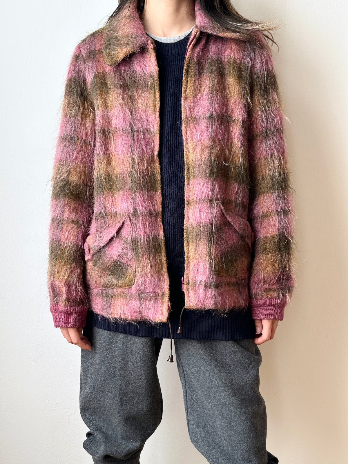 1970s shaggy mohair plaid jacket