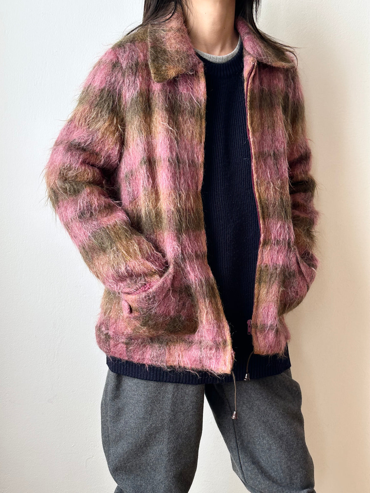 1970s shaggy mohair plaid jacket