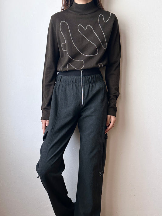 Merino wool thread embroidery knit