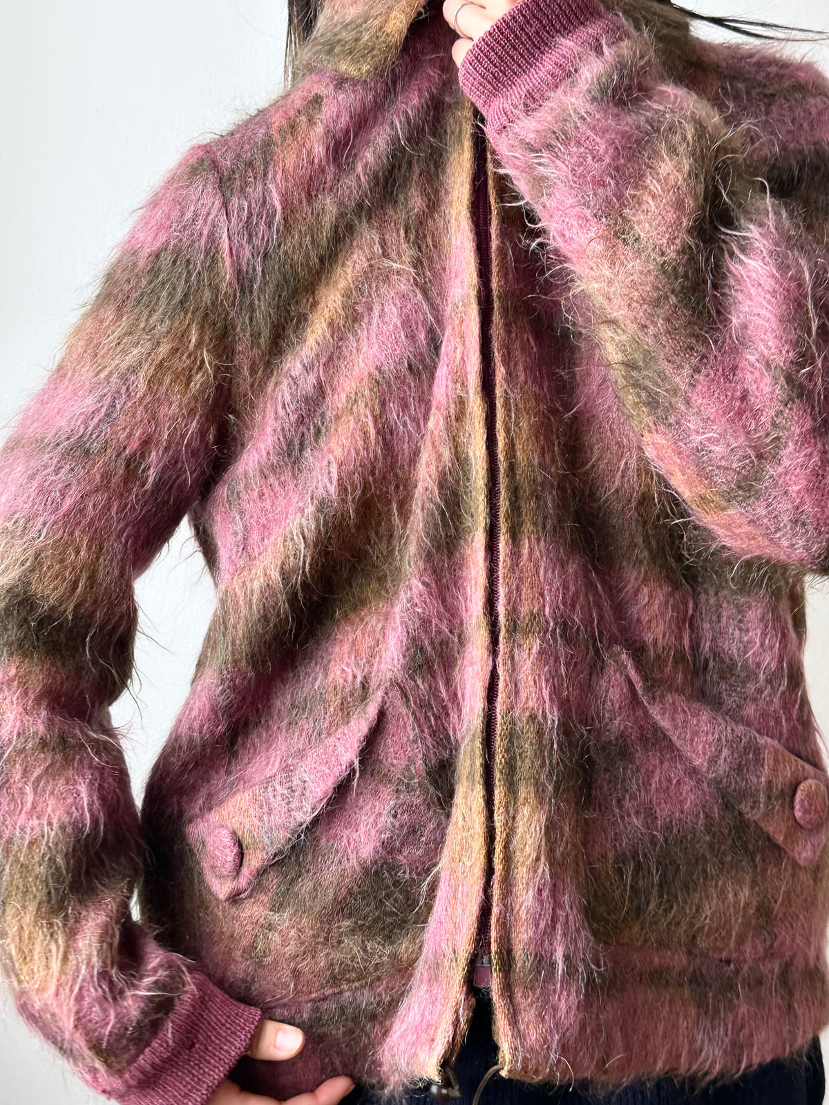 1970s shaggy mohair plaid jacket