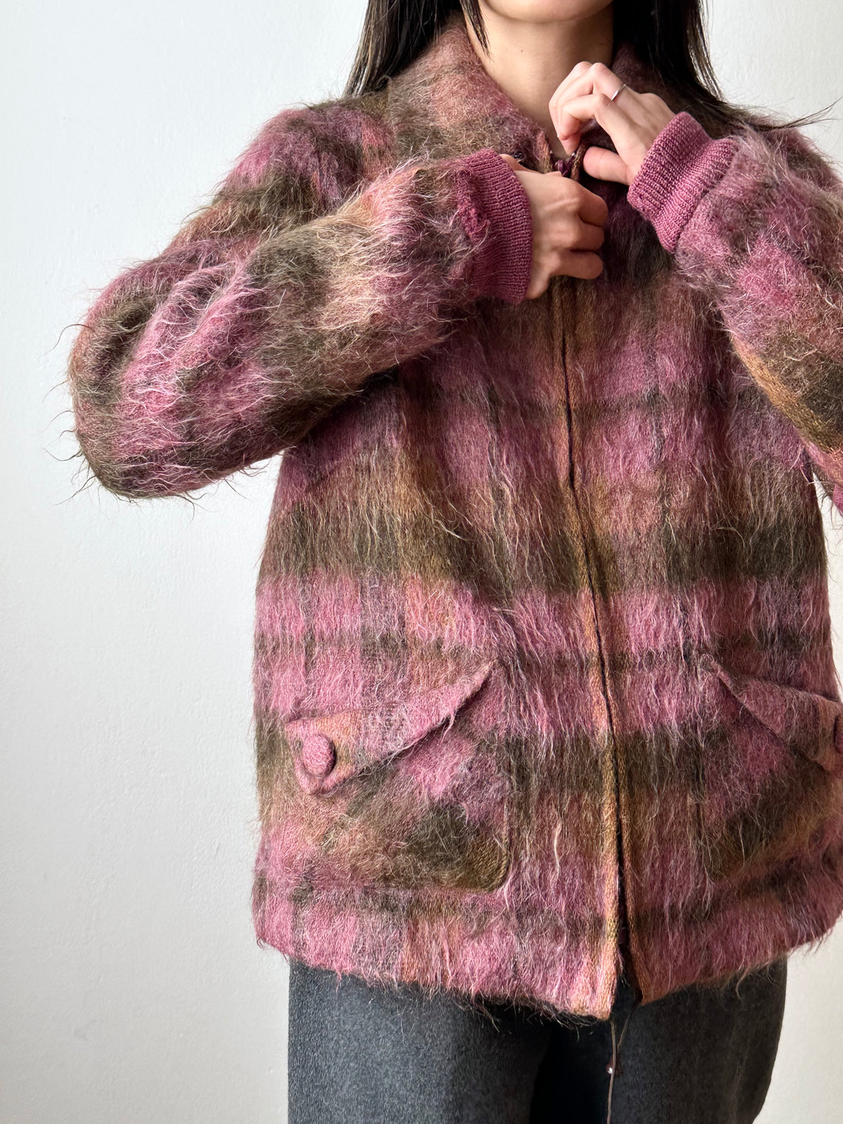 1970s shaggy mohair plaid jacket