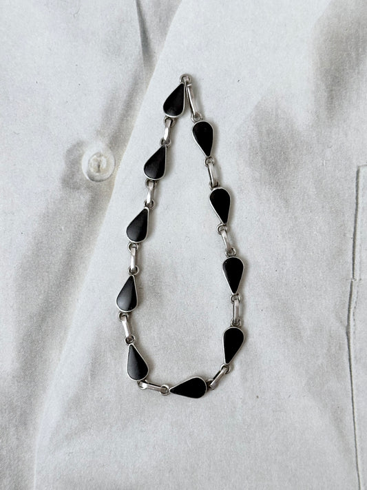Sterling silver black droplet link bracelet