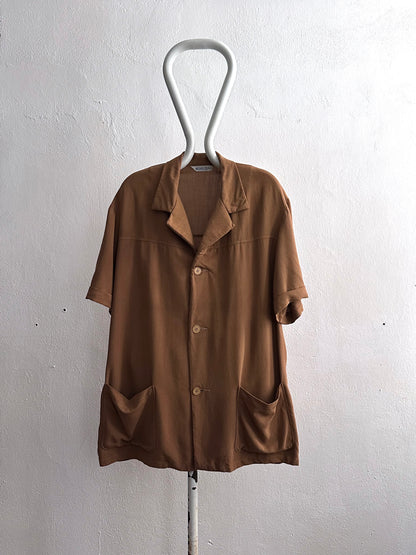 1960's French Rayon Open collar shirt 60年代 Vintage ヴィンテージ レーヨン レーヨンギャバ Brown 茶色 フランス Toto Praha Vintage clothing store Antique shop Prague 古着屋 アンティークショップ プラハ ユーロ古着  ヨーロッパ古着 古着卸 