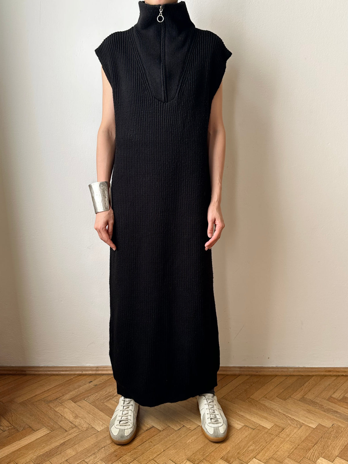 Black knit sleeveless dress