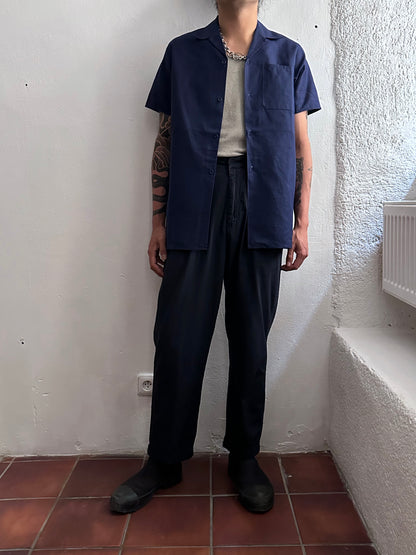 1950's French Open collar shirt 50年代 Vintage ヴィンテージ インディゴ染め Indigo dyed フレンチ 開襟シャツ Deadstock デッドストック Toto Praha Vintage clothing store Antique shop Prague 古着屋 アンティークショップ プラハ ユーロ古着  ヨーロッパ古着 古着卸 