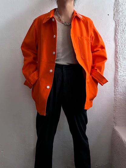 1960's French Work Jacket 60年代 フレンチワーク Orange オレンジ Deadstock デッドストック Vintage ヴィンテージ Toto Praha Vintage clothing store Antique shop Prague 古着屋 アンティークショップ プラハ ユーロ古着  ヨーロッパ古着 古着卸 