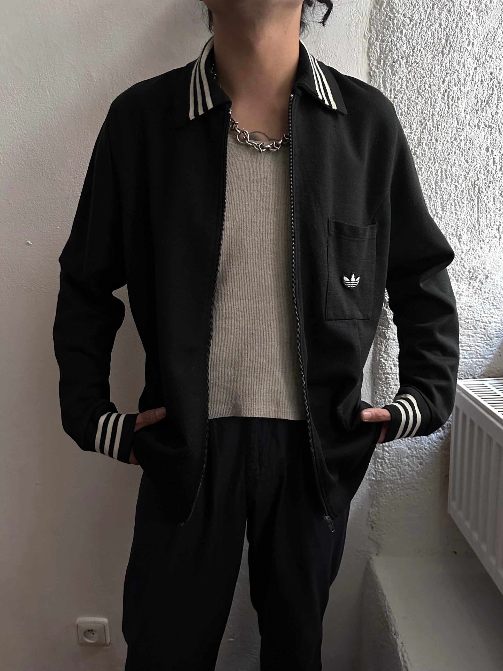 1970's Adidas Schwahn jacket 70年代 アディダス Black 黒 Made in West germany 西ドイツ製 Toto Praha Vintage clothing store Antique shop Prague 古着屋 アンティークショップ プラハ ユーロ古着  ヨーロッパ古着 古着卸 