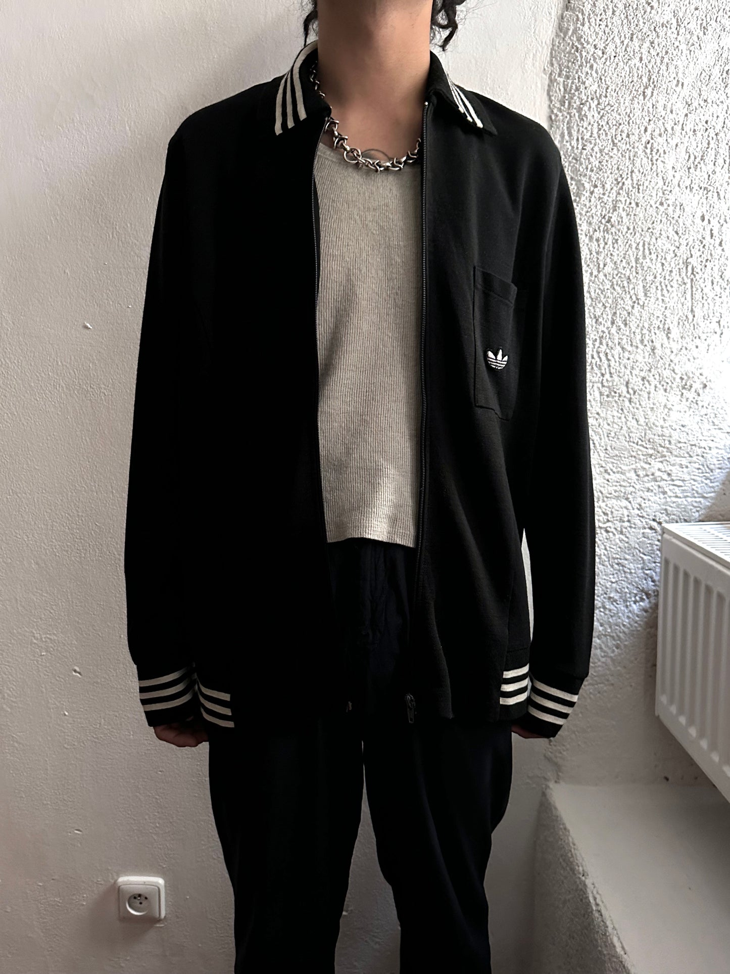 1970's Adidas Schwahn jacket 70年代 アディダス Black 黒 Made in West germany 西ドイツ製 Toto Praha Vintage clothing store Antique shop Prague 古着屋 アンティークショップ プラハ ユーロ古着  ヨーロッパ古着 古着卸 