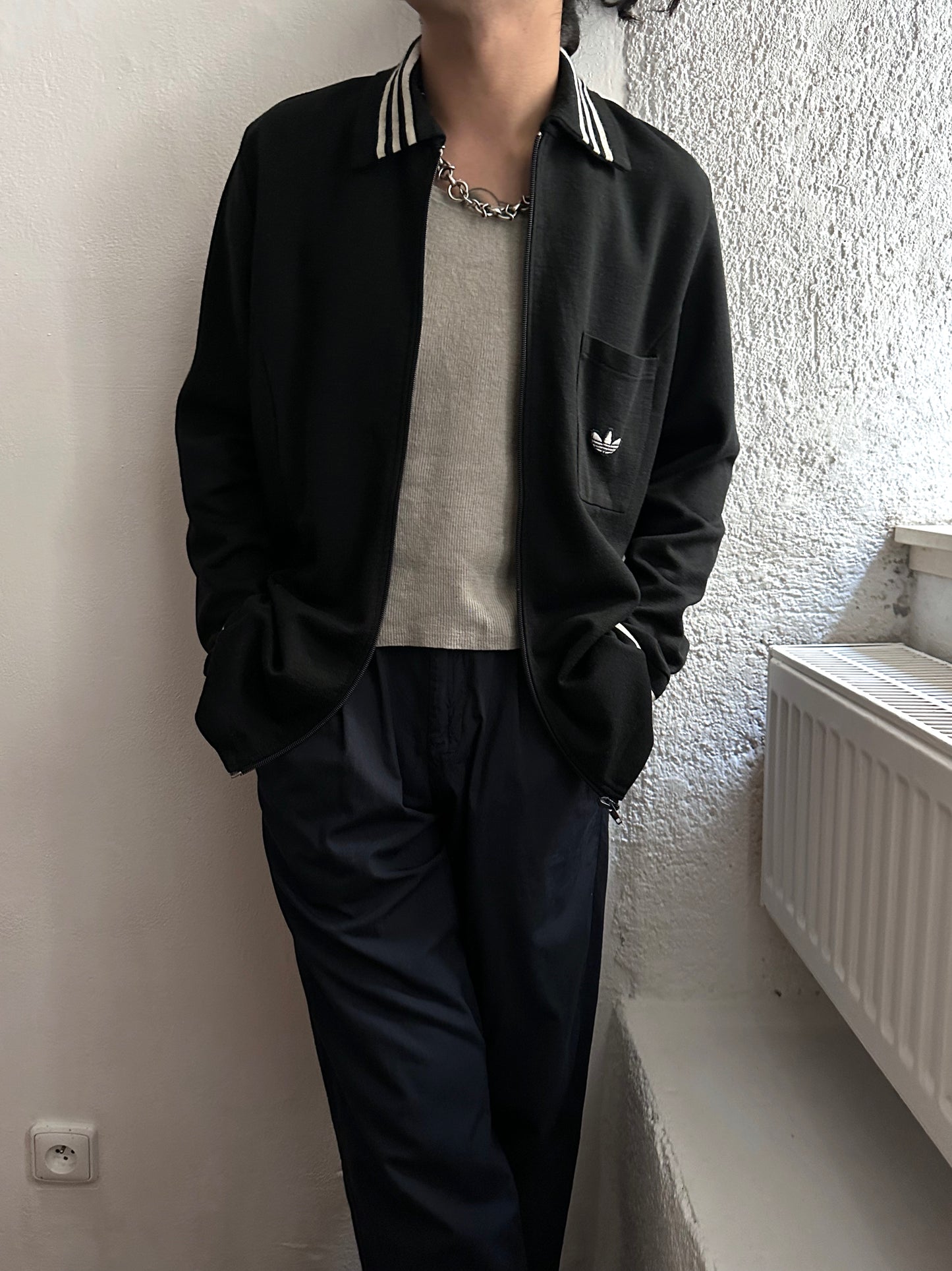 1970's Adidas Schwahn jacket 70年代 アディダス Black 黒 Made in West germany 西ドイツ製 Toto Praha Vintage clothing store Antique shop Prague 古着屋 アンティークショップ プラハ ユーロ古着  ヨーロッパ古着 古着卸 