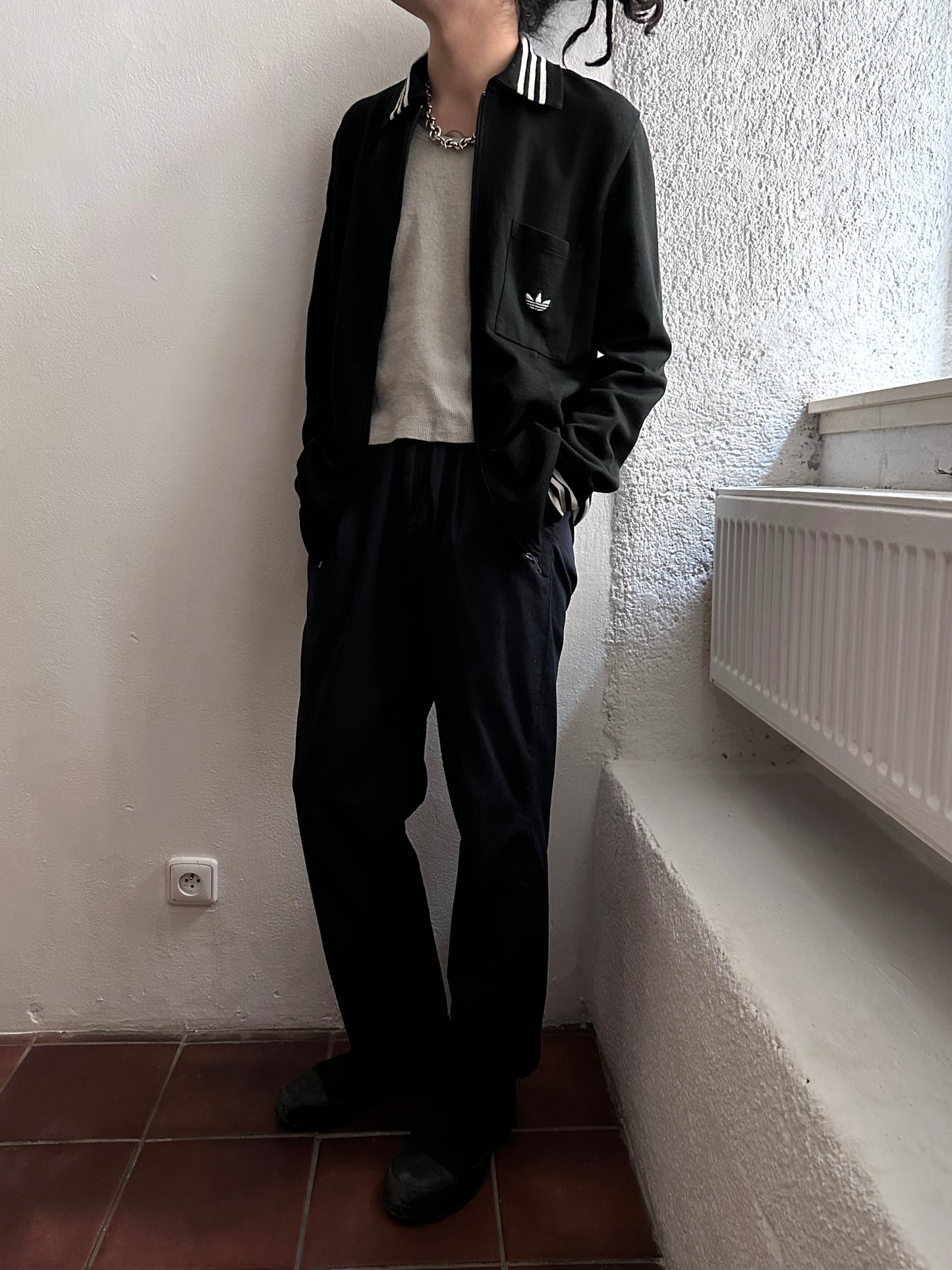 1970's Adidas Schwahn jacket 70年代 アディダス Black 黒 Made in West germany 西ドイツ製 Toto Praha Vintage clothing store Antique shop Prague 古着屋 アンティークショップ プラハ ユーロ古着  ヨーロッパ古着 古着卸 