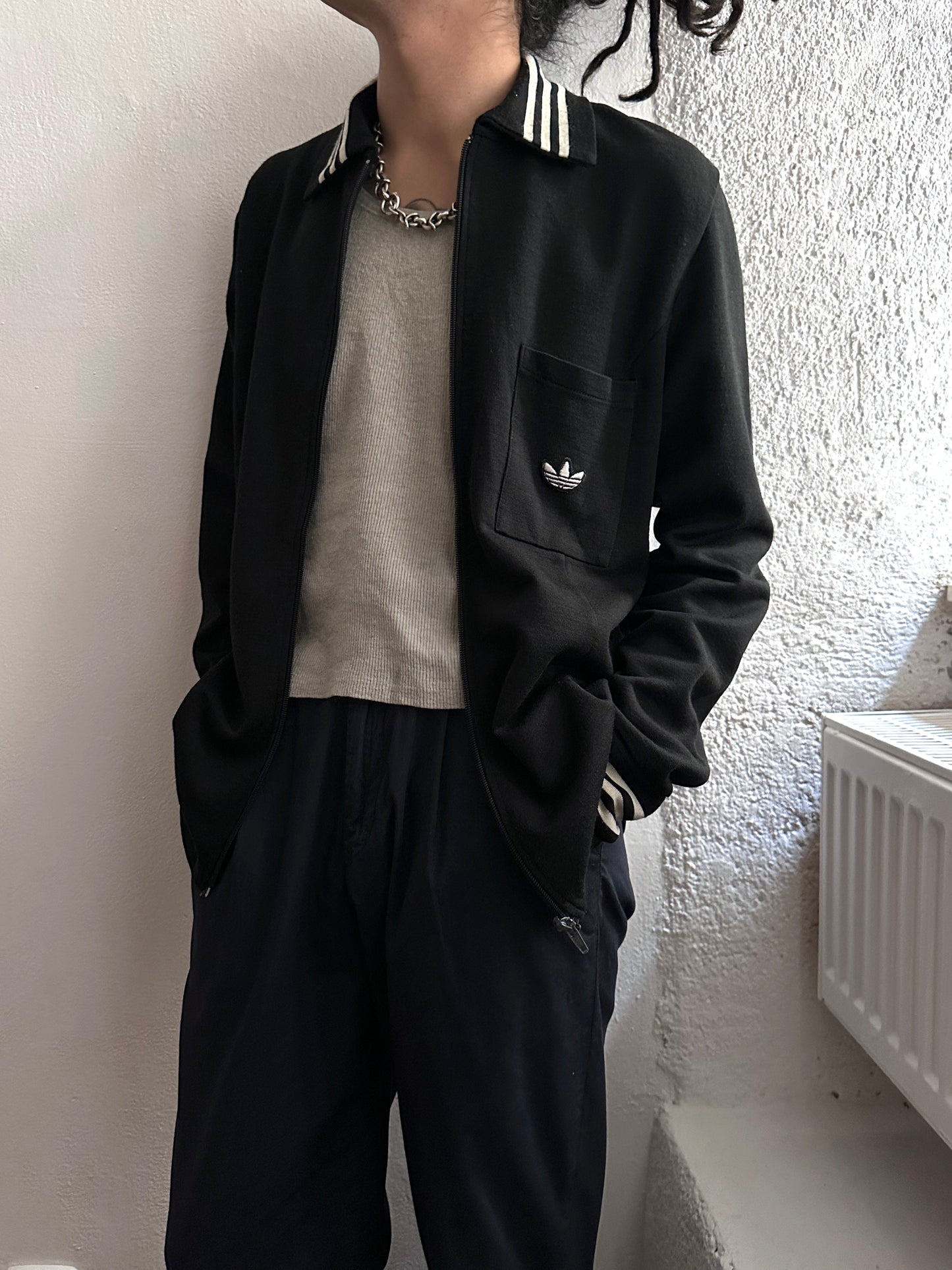 1970's Adidas Schwahn jacket 70年代 アディダス Black 黒 Made in West germany 西ドイツ製 Toto Praha Vintage clothing store Antique shop Prague 古着屋 アンティークショップ プラハ ユーロ古着  ヨーロッパ古着 古着卸 