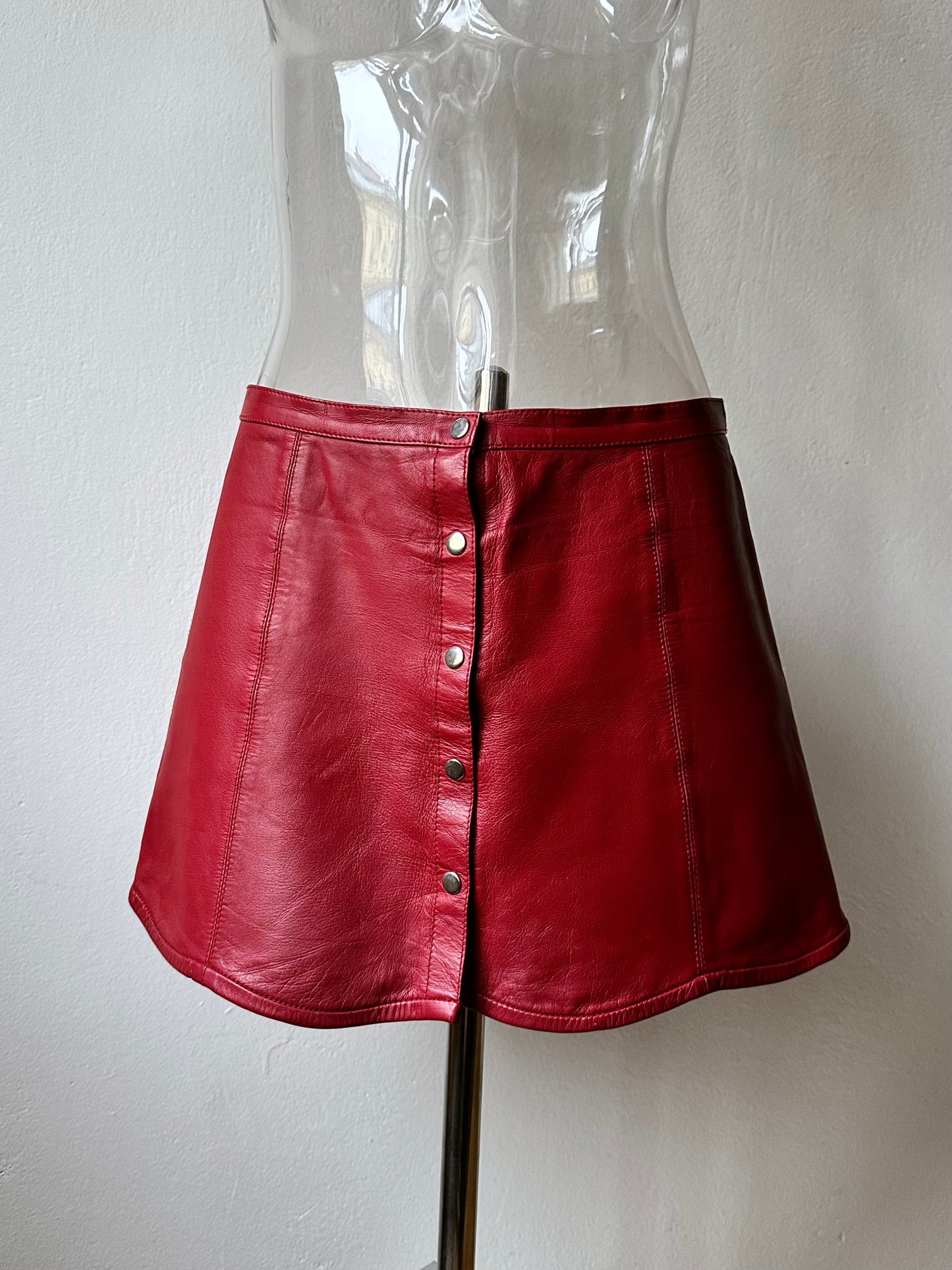 Red leather wrap skirt
