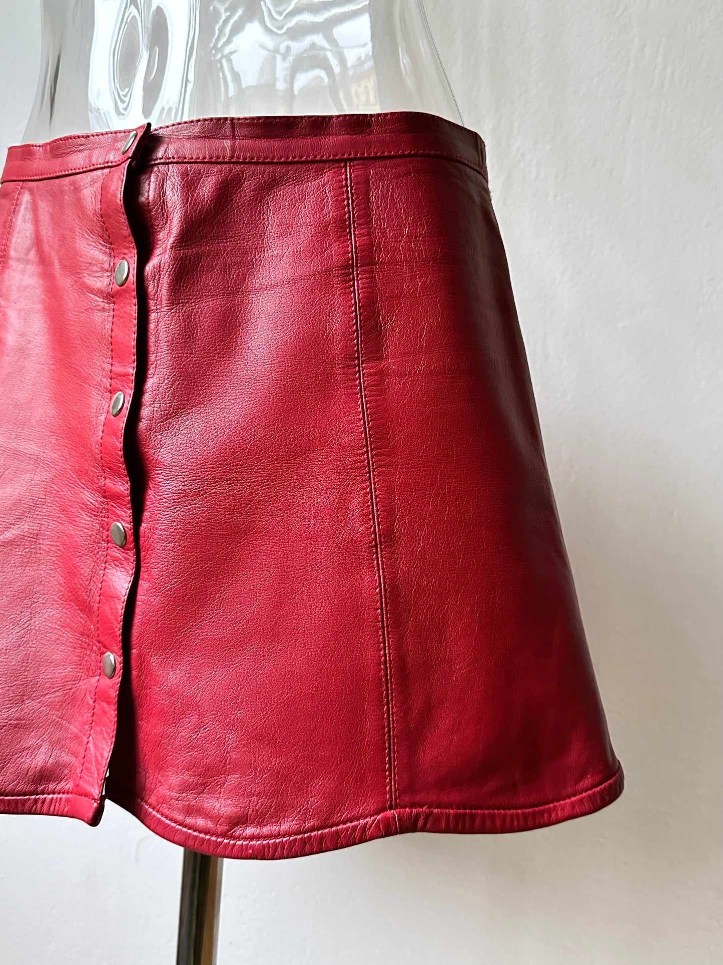 Red leather wrap skirt