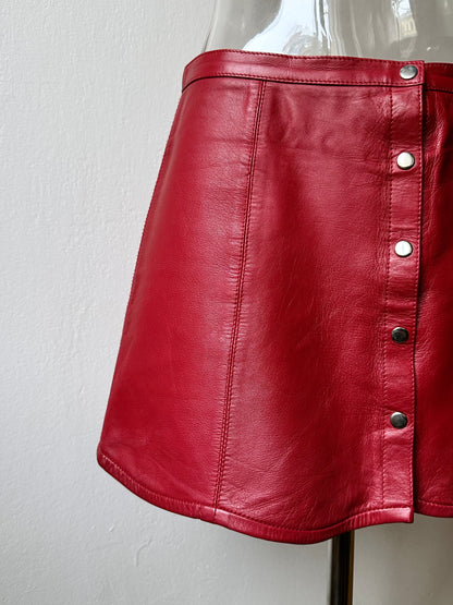 Red leather wrap skirt