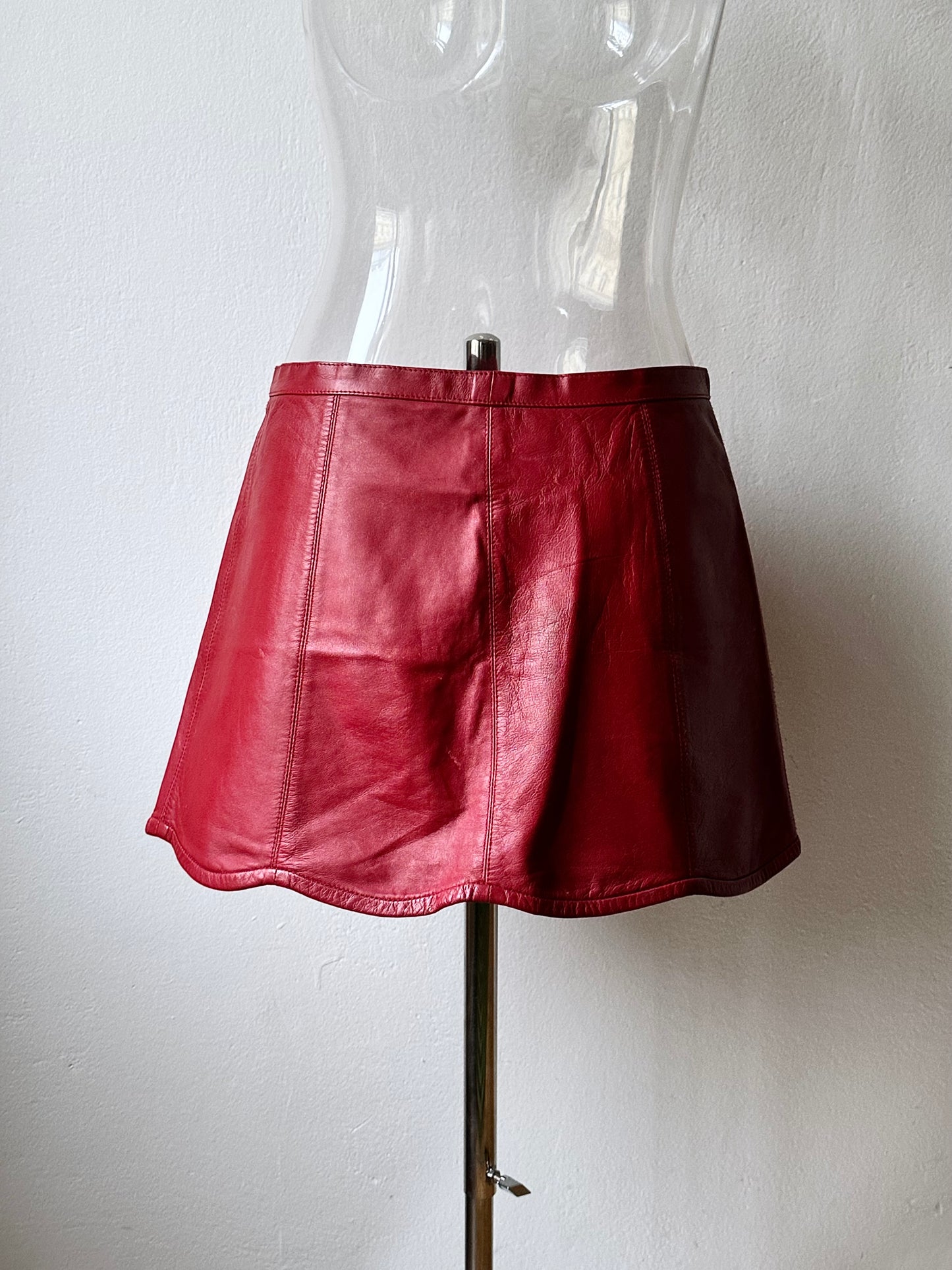 Red leather wrap skirt